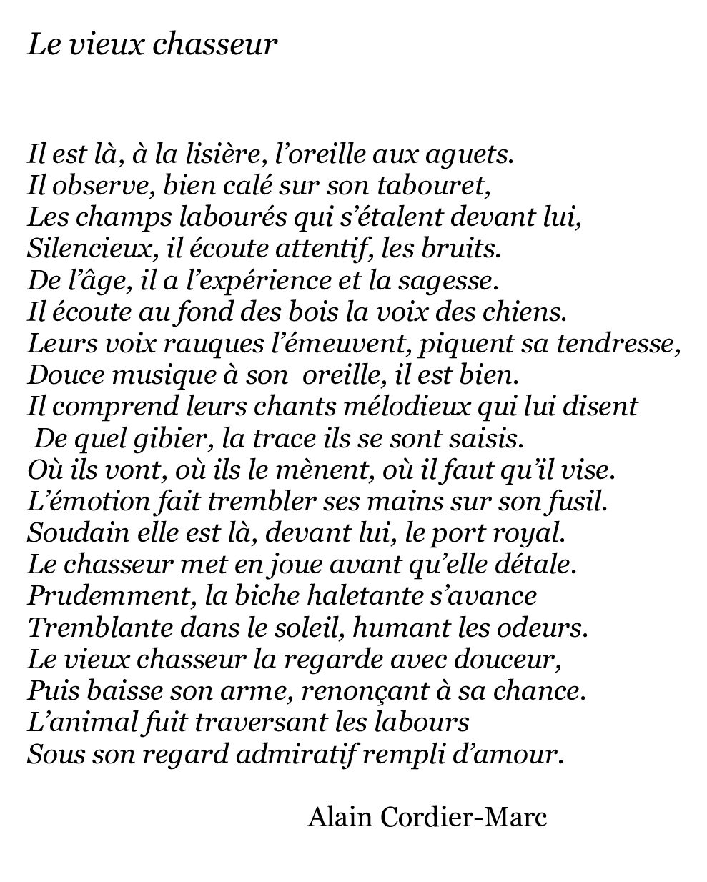 Texte Le Vieux Chasseur 