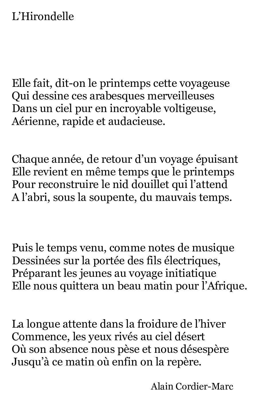 Texte L' Hirondelle